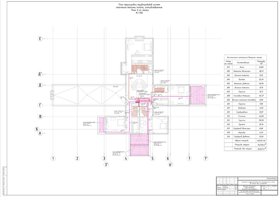 Пример проекта отопления частного дома 1200 м2 - 2-ой этаж теплый пол